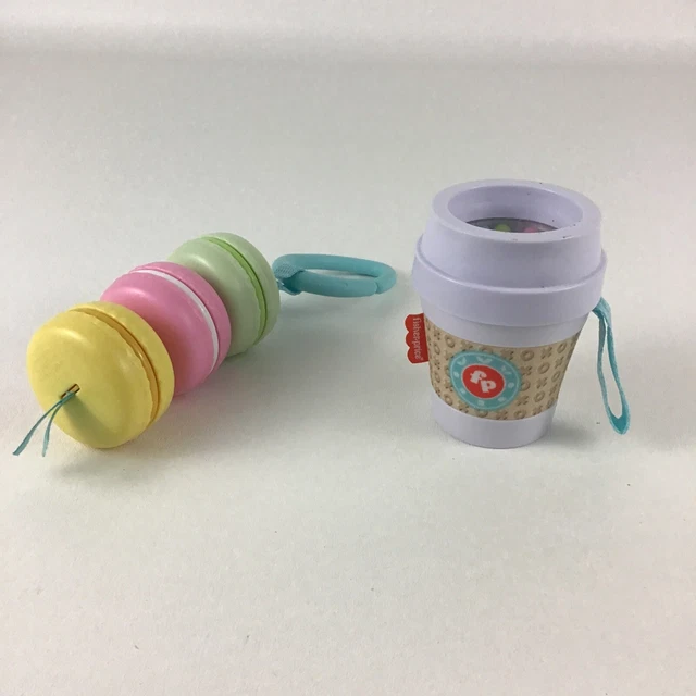 Fisher Price Bakery Treats Coffee Cup Teether Baby Rattle Macaron Jingle Clacker