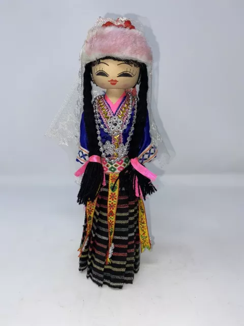 Chinese Handmade Wood & Cloth Cultural Doll Traditional Dress, Beads ￼Kokeshi