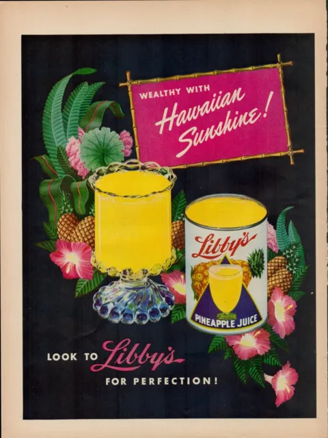 1951 Fruit Juice Libbys Pineapple 50s Vintage Print Ad Hawaiian Sunshine Canned