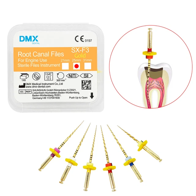 DMX Dental Endodontic Gold Files Taper NITI Rotary Root Canal Files SX-F3 25mm