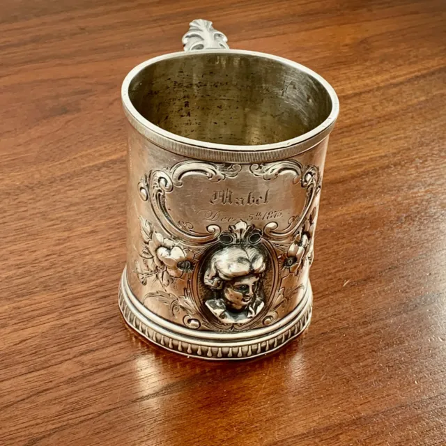 Rare Large Wood & Hughes Coin Silver Tankard / Cup High Relief Bust Medallion