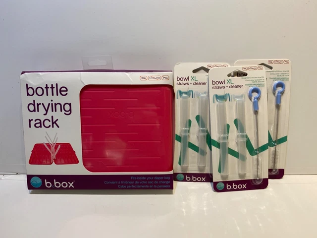 B.box Baby Bottle Drying Rack Pink + 3 packs Bowl XL Straws & Cleaners