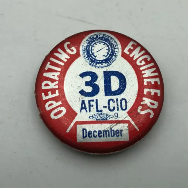 Operating Engineers Pinback Local 3D Union Badge Button Pin DEC Red Vintage