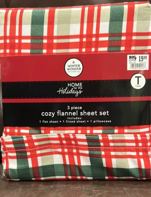 NEW Winter Wonder Lane Red and Green Plaid Flannel Sheets in Twin 3 Piece Set