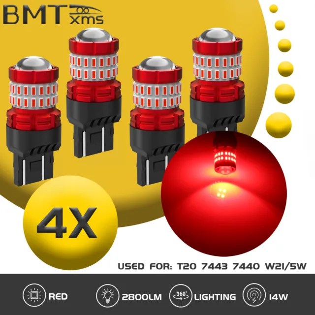 4X 7443 7440 7444 LED Brake Tail Stop Light Bulbs for Honda Civic CR-V 2800LM