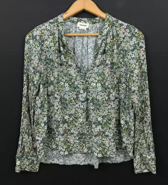 Zadig & Voltaire Tink Crinkle Liberty Garden Blouse Long Sleeve Popover Top sz M