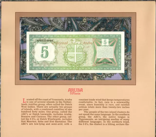Most Treasured Banknotes Aruba 5 Florin 1986 P-1  UNC Lucky Serial 0005226660