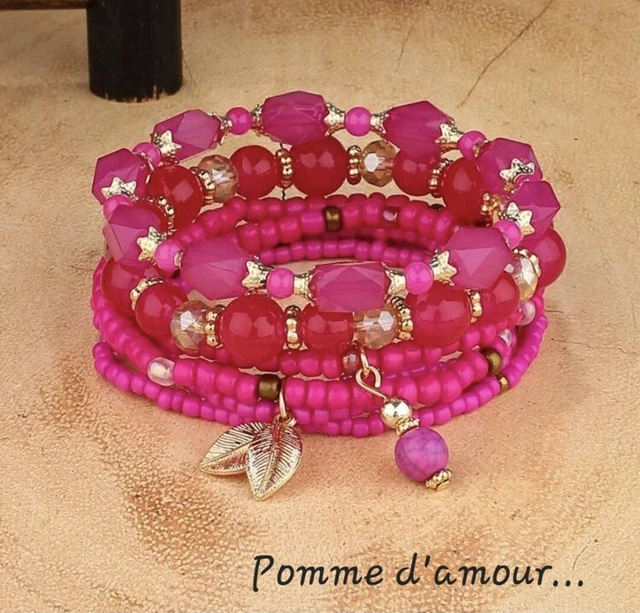 Bracelet Multi-rangs élastique Bleu Avec Breloque Arbre De Vie - Perles Et Acier - Fait Main - Neuf Sans Emballage