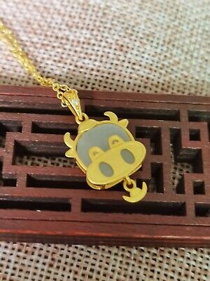 925 silver & Certified Natural He-tian Jade cattle Pendant Necklace牛30139