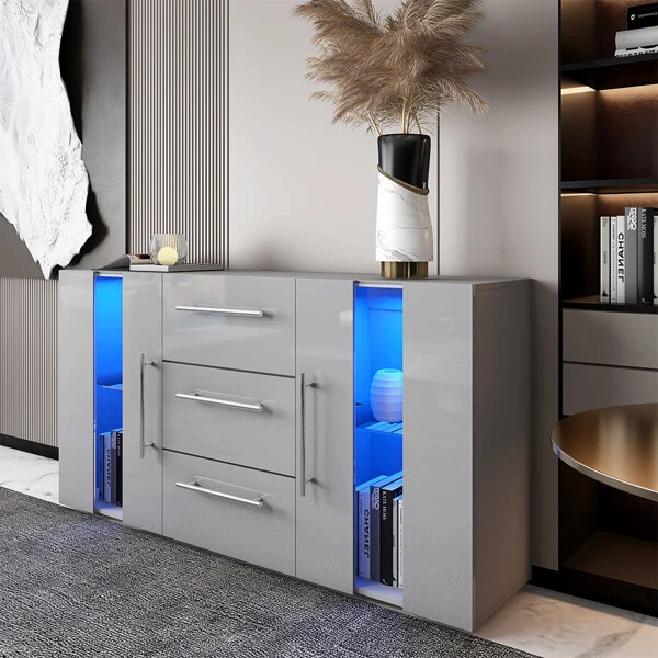 Credenza armadio armadio anteriore opaco 135 cm grigio lucido