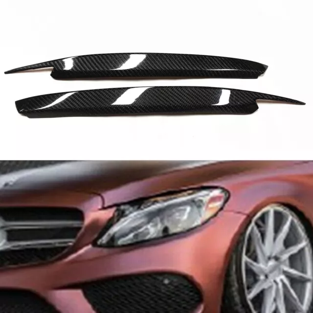 2Pcs Front Headlights Eyebrows Trim Cover For Mercedes-Benz W205 C Class 2015-18