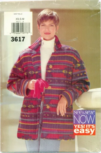 Butterick 3617 Misses Jacket See & Sew Easy Loose Fleece Sewing Pattern UNCUT FF