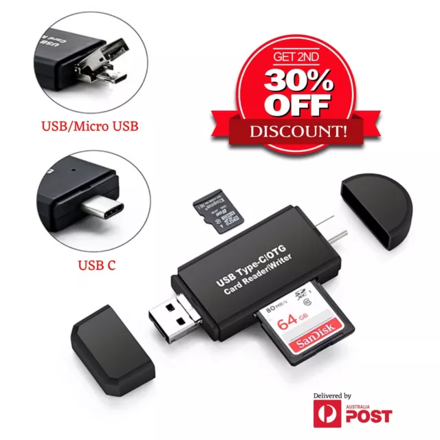 Micro SD Card Reader Adapter to USB Type C/Micro USB/USB A Converter for Macbook