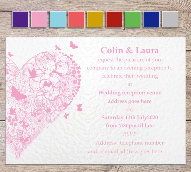 75 Personalised Wedding Invitations / Evening Invites inc Envelopes - Handmade