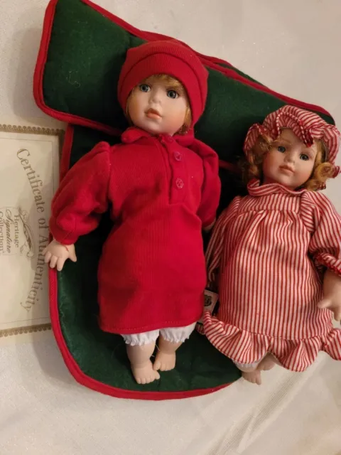 Heritage Signature Collection Ethan & Emma's Christmas Porcelain wind up dolls