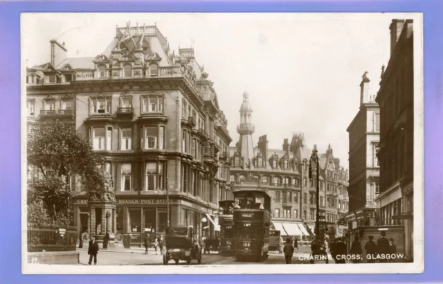 1929 Tram Vintage Autos Charins Kreuz Glasgow Schottland Rp Echtes Foto Postkarte