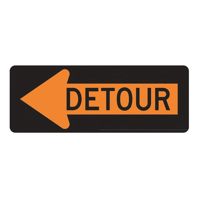 LYLE M4-10L-48HA Detour Left Traffic Sign,18" x 48"