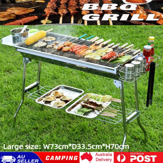 BBQ Au New Outdoor Portable Stainless Steel Stove Charcoal Grill Camping Cooking