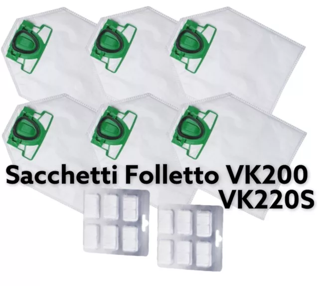 12 SACCHETTI FOLLETTO VK200 VK220S 12 PROFUMINI MULTISTRATO Compatibili Vorwerk