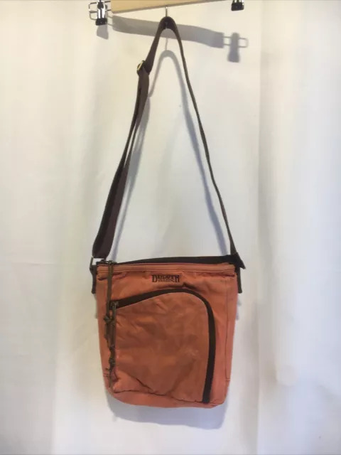 DULUTH TRADING CO Canvas Organizer Zip Crossbody Bag Purse Brown Orange Traveler