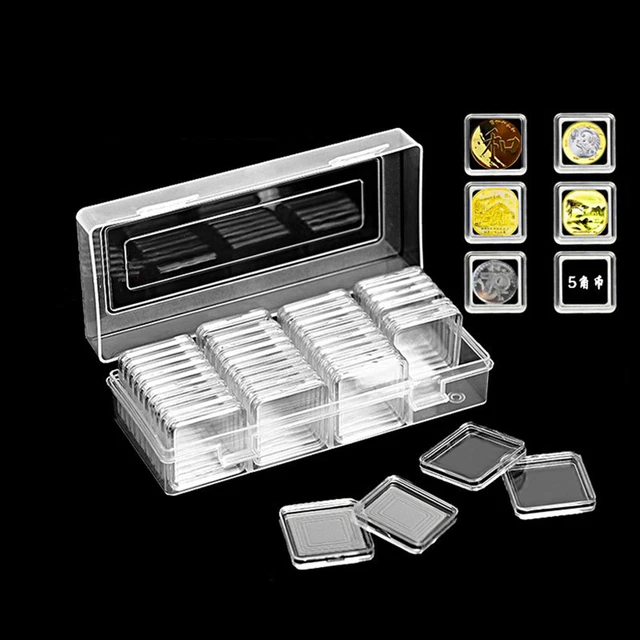 40pcs Square Clear Coin Display Boxes Storage Holder Collection Container Case