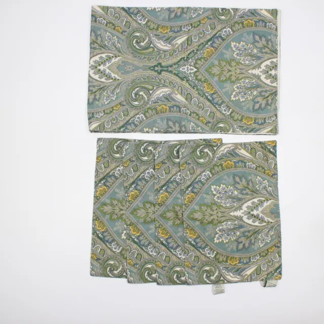 Pottery Barn Anton Paisley Table Runner Cream Green 16.5”x104”+4  Placemats