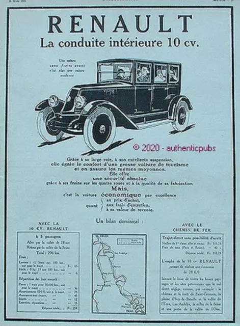Publicite Renault Automobile 10 Cv Conduite Interieure De 1925 French Ad Pub