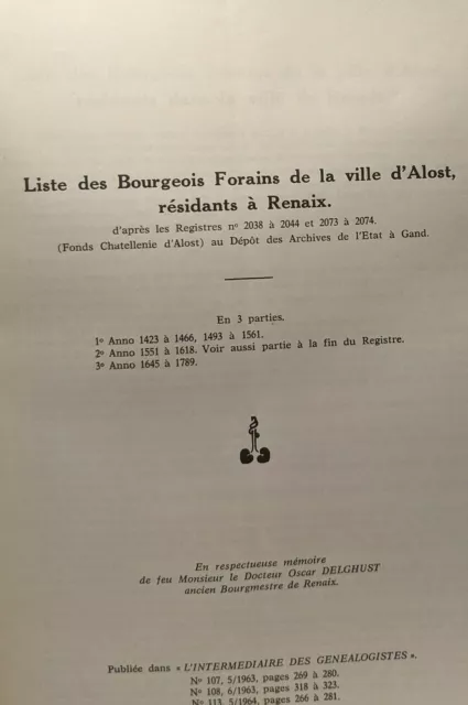 Liste des Bourgeois Forains de la ville d'Alost résidants à Renaix d'après 3