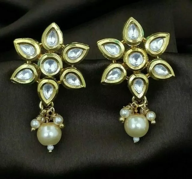 Boucles Indien Bollywood Plaqué Or Kundan Cadeau Femme Bijoux Mariage