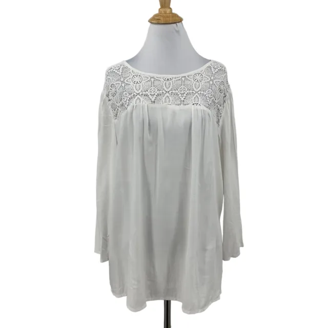 Old Navy Blouse Womens Large Whipped Cream Lacey Crochet Long Sleeve Keyhole Top