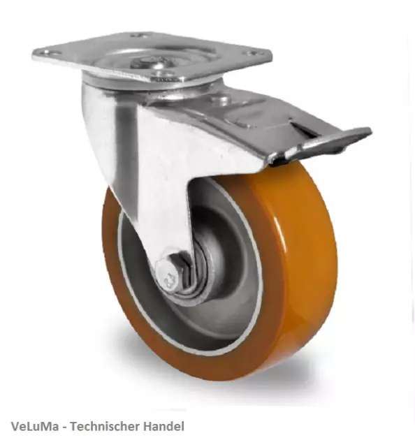 Rotelle 125mm PU Ruota Rotelle di Trasporto Ruota Girevole Freni Rotolo Piastra