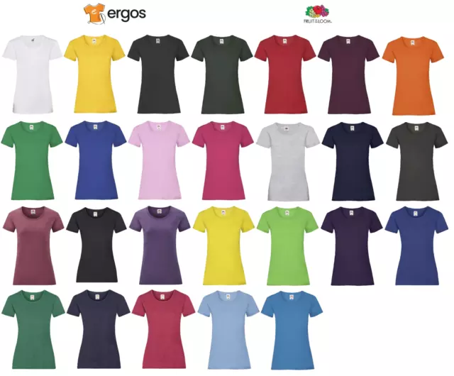 FRUIT OF THE LOOM T-Shirt da Donna Lady Fit Sfiancata Mezza Manica 100% Cotone
