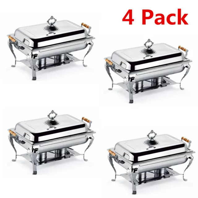 4 Pack Catering Stainless Steel Chafer Chafing Dish Sets 8 Qt Full Size Buffet