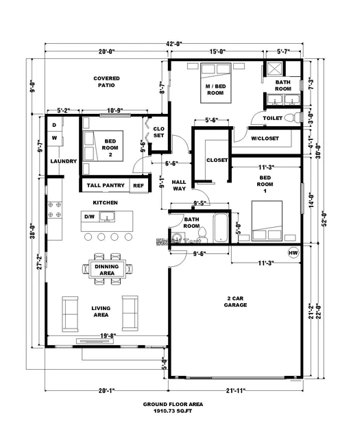 CUSTOM MODERN HOUSE Plan: 3 Bedroom, 2 Bathroom with Original CAD file ...