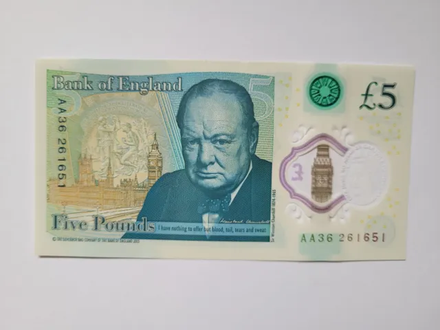 AA Polymer Bank of England £5 Five Pound Note LOW SERIAL NUMBER COLLECTOR ITEM 2