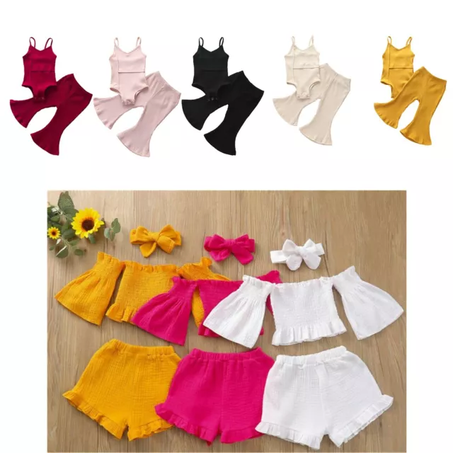 Infant Baby Girls Outfits Kids Summer Casualwear Romper+Bottom Flared Pants Suit