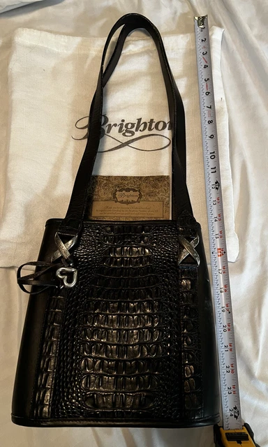 Brighton Croc Embossed Black Leather Shoulder Purse With Original Dust Cover Bag