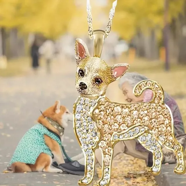 Cute Yorkshire Sparkling Rhinestone Pet Pendant Necklace Creative Dog Animal New