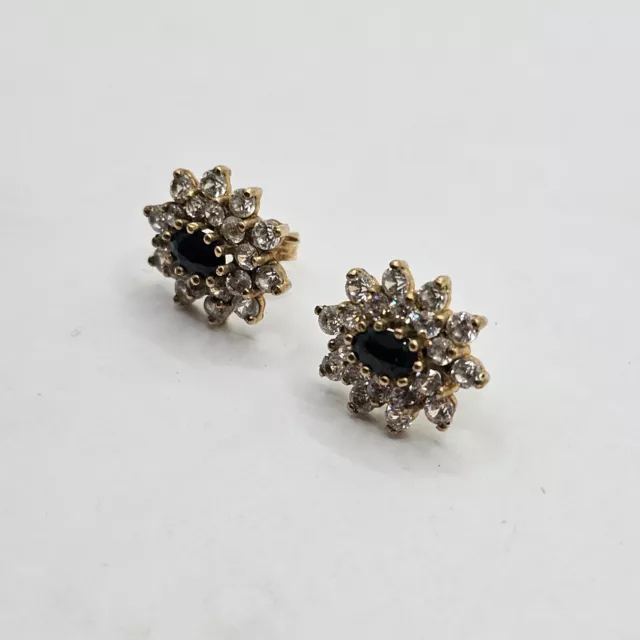 Black Sapphire Gold Stud Earrings Natural Gemstones - 9ct Yellow Gold 2