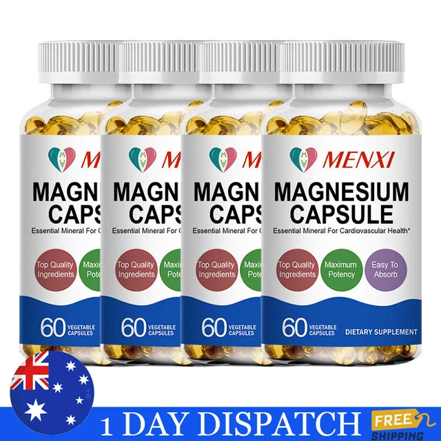 Magnesium Glycinate Capsules 500mg Mineral Supplement Relieves Stress & Anxiety