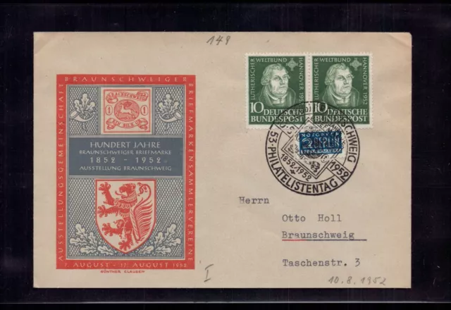 Bund Brief mit waagrechtem Paar MiNr 149 - Philatelistentag Braunschweig 1951