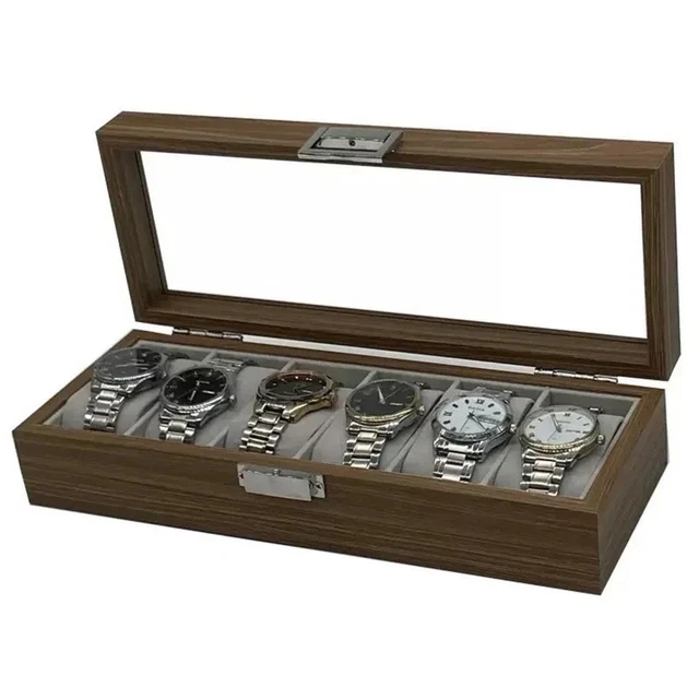 Boîtier De Montre En Carbone - Marron Avec Couture Jaune, Coffret 1-3 Montres - Neuf Avec étiquettes