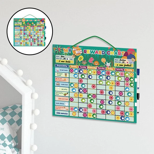 Ainiv Tableau De Récompenses Magnétique – Avec 52 Autocollants Tâches Et 120 étoiles – Pour Enfants – Thème Dinosaure – Bleu – 30x21 Cm
