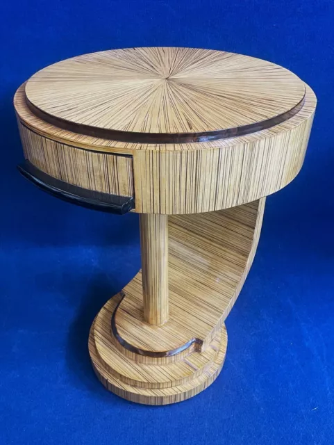 Tavolino Vintage Stile Art Deco In Legno E Radica Striata - Francia Xx Secolo