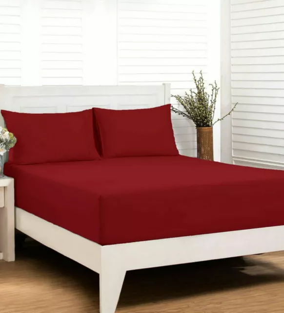 1800 Compte Profond Poche Microfibre Drap Housse Lit Oreiller Taie Rouge