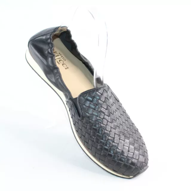 Sesto Meucci Sz 11 M Black Basket Weave Woven Leather Loafers Slip On Comfort