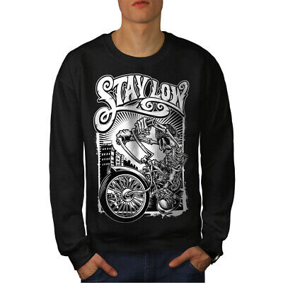 Wellcoda Stay Low Biker Cool Skull Mens Sweatshirt,  Casual Pullover Jumper