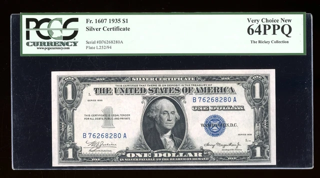 DBR 1935 $1 Silver Fr. 1607 BA Block PCGS 64 PPQ Serial B76268280A