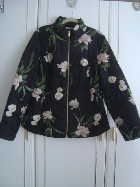 TED BAKER BLACK Mix Padded Flower Jacket Uk 12/14 PicClick UK