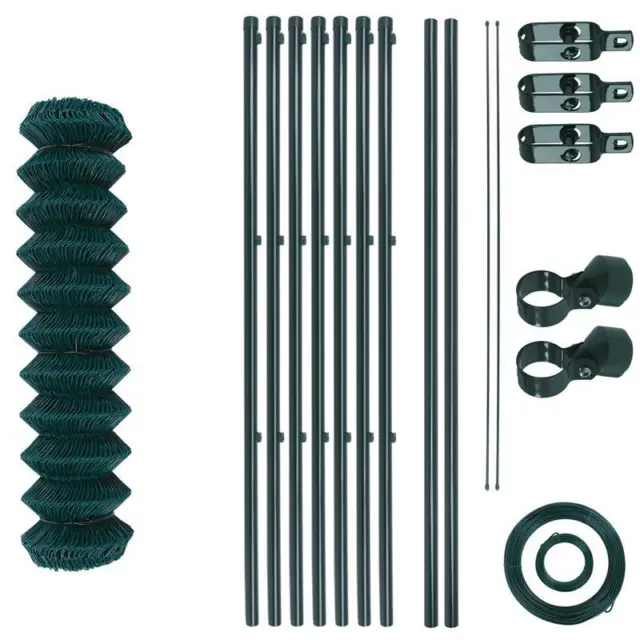 Maschendrahtzaunset Gartenzaunset 1,97x15 m Zaunset  Gartenzaun Komplettset Grün